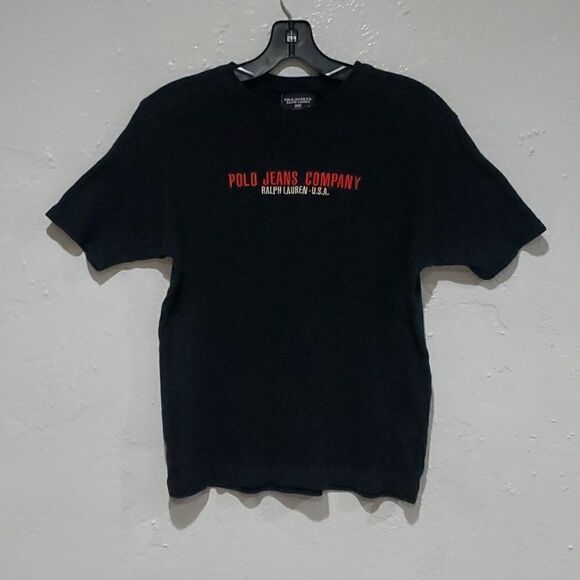 Vintage Polo Jeans Company Black Ribbed Logo Shirt - Picture 1 of 7